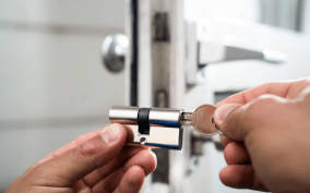 Technician has Mortise Locks in hand. Security Consultation